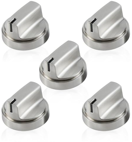 atgestore WB03X29300 Stainless Steel Stove Knobs Replacement for GE Stove Parts Range Knobs JGP3030SLSS JGP3036SL1SS JGP3030SL1SS GE Cooktop Knob KIP 5T06 Burner Control Knobs 5 Pcs