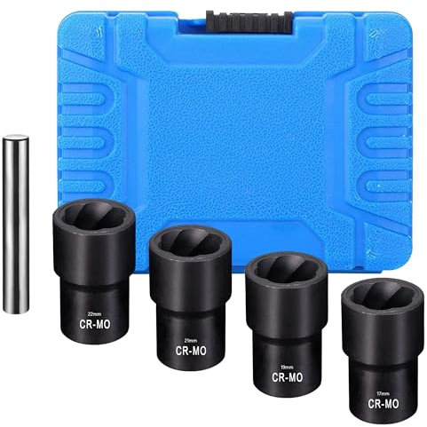 Locking Wheel Nut Removal Tool: 5PCS Bolt Extractor Set 1/2 Drive Twist Socket Set for Removing Damaged Frozen Rusted Rounded-Off Bolts Nuts