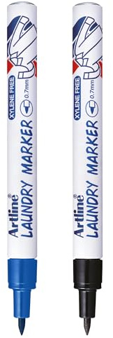Artline Pack of 2 Laundry Marker Pens (Black/Blue). Wash Resistant Fabric Pens Permanent for Clothes & Linen, Fast Drying, No Fade After Washing - Genuine Fabric Markers