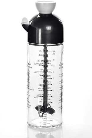 Botella graduada para aderezo con mezclador integrado, 350 ml, blanco y negro, dosificador doble graduación ML/OZ