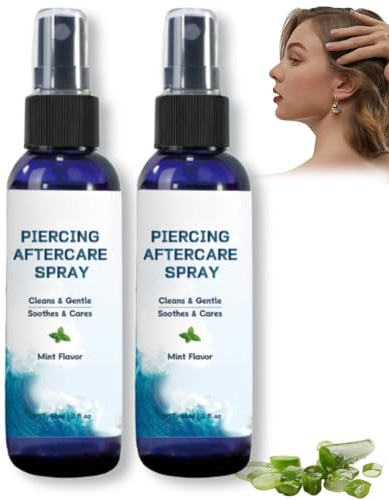 2PCS Piercing Aftercare Spray – Piercing Cleaning Solution. Gentle Soothing Mist for Daily Healing & Bump Protection, Suitable For Ears, Nose, Tongue, Navel,Ear Care Mist 60ml