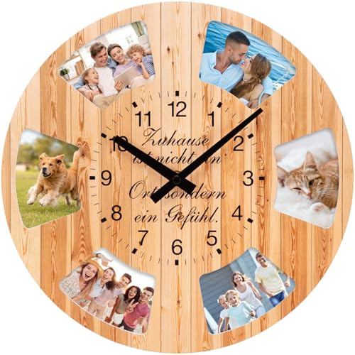 VIVILINEN Orologio da parete senza ticchettio con 6 foto Orologio da parete silenzioso per sostituire le immagini, regalo fidanzata per compleanno, anniversario e amanti degli animali
