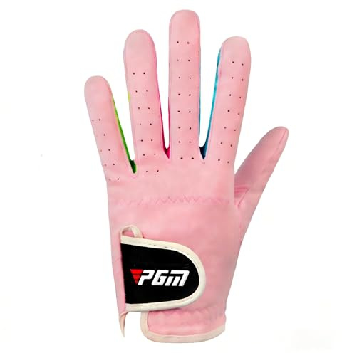 PGM Kids Youth Junior Toddler Boys Girls Golf Gloves Microfiber Synthetic Gloves for Left Hand Right Hand Golf Gloves 1 Pack White Pink Age 3-12 (Pink,Large,Worn on Left)