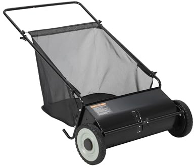 Garvee Balayeuse de pelouse poussable 53 cm – Sac de 99 L, 4 brosses rotatives, Hauteur réglable, Cadre en Acier & Roues en Caoutchouc, collecteur d’Herbe, Feuilles & débris pour Tous terrains, Noir
