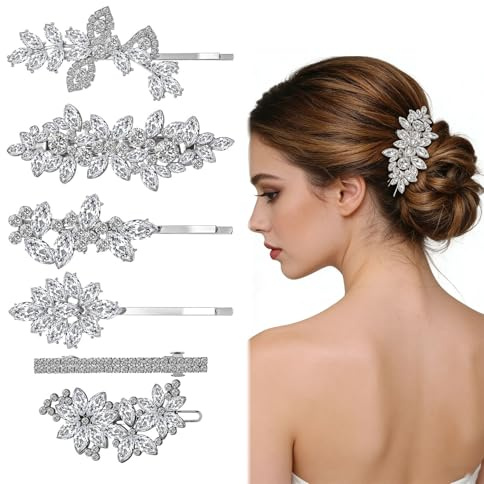 Cosblisvia 6 Piezas de Accesorios para el Cabello, Horquillas Grandes Plateadas para Bodas, Novias, Damas de Honor y Mujer para Fijar en el Trabajo, Deporte o Fiesta de graduación