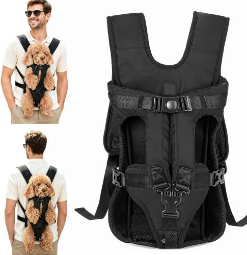 Mochila para perros de hasta 10 kg, soporte frontal ajustable para cachorros y perros pequeños, bolsa de seguridad transpirable para camping y viajes (S)