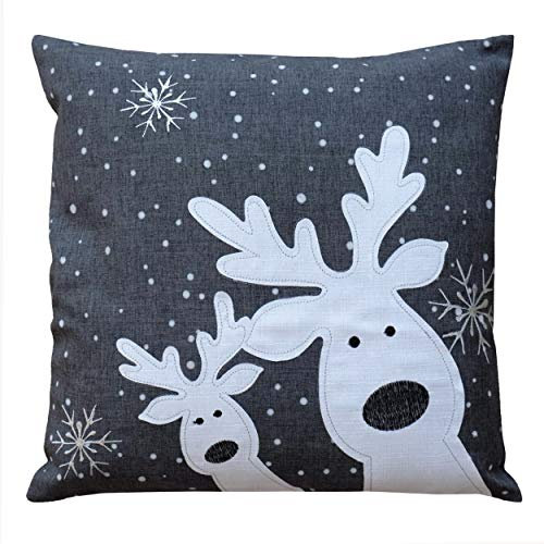 Raebel Kissenhülle 40 cm x 40 cm Stickerei Lustiger Elch - grau Weihnachten Winter