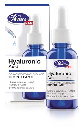 Venus, Acido Ialuronico Concentrato, Idrata e Rimpolpa la Pelle Riempie le Rughe, Stimola l'Attività Cellulare Ideale a Tutte le Età, per una Pelle Luminosa e Compatta, 30 ml
