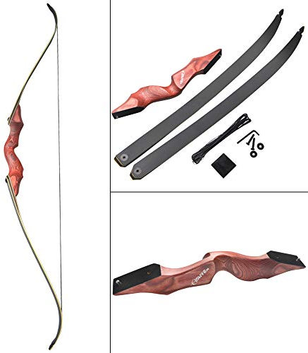 ZSHJG 60 Takedown Arc Classique Arc de Traditionnel de tir à l'arc Arc 30-40 LBS Riser en Bois Arc Long pour la Main Droite Chasse Adulte et Débutant Tir à la Cible (Rouge, 30LBS)