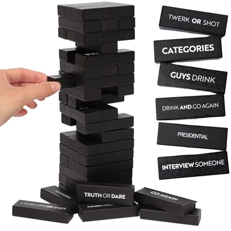 Buzzed Blocks Adult Drinking Game - 54 Blocks with Hilarious Drinking Commands on 40 of Them | Perfect Party Starter | Entertaining Party Game for Adults | Novelty Funny Gift (Black)