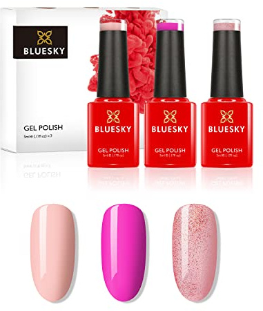 Bluesky Gel Nail Polish Set, Summer Party, Pink Martini SS2014, Beach Party SS2024, Lolita SS2018. 3 x 5 ml Pink, Coral, Pastel (Requires Curing Under UV LED lamp)