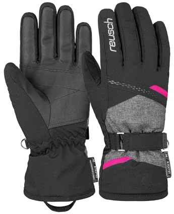 Reusch Guantes de esquí para Mujer, Extra cálido, Impermeable y Transpirable, Blck Melang/Pink GLO, 7