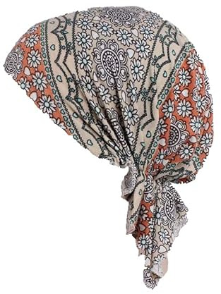 Mössa för cellgiftsbehandling för kvinnor, scarf, mjuk turban, keps, blommig huvudsjal, bomullstyg, huvudbonad, alopeci-bandana, huvudskydd, Beige mönster, en storlek