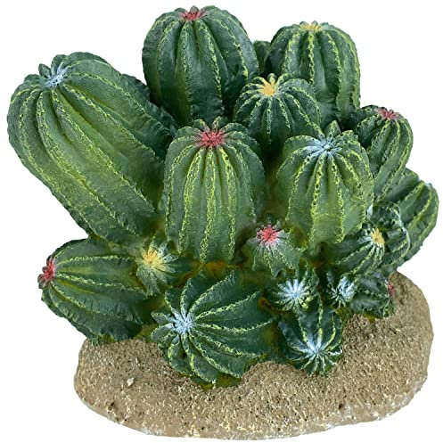Komodo Decoración de reptiles de cactus de barril, adorno de terrario de plantas artificiales de aspecto natural y decoración de hábitat, fácil de limpiar y mantener, 4 pulgadas de alto
