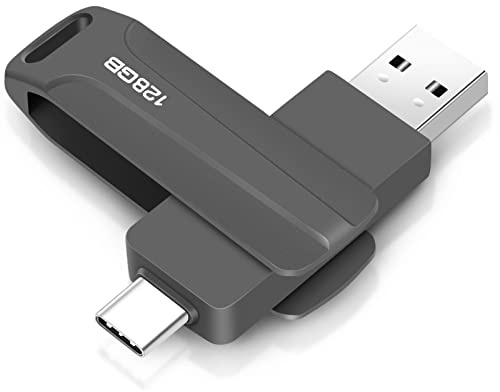 Clé USB 128GB 2-en-1 128GB Type C Pendrive 128GO USB C Flash Drive 128 Giga 2-in-1 OTG Pen 128GO for PC/Tablet/Laptop/Smartphone with Type C, Xiaomi/Huawei (Gris)