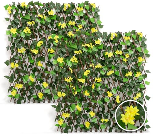 DOEWORKS Expandable Fence Privacy Screen for Balcony Patio Outdoor, 2PCS Faux Ivy Fencing Panel for Backdrop Garden Backyard Home Decorations