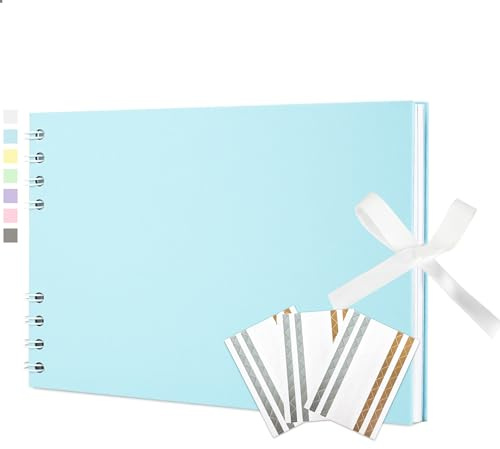 Vienrose Fotoalbum zum Selbstgestalten und Einkleben 21,5 x 15 cm, DIY Scrapbook Album mit 40 weißen Seiten, Spiralalbum für Baby, Hochzeit und Geburtstag, Hellblau