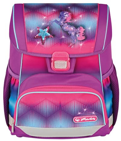 Herlitz® Schulranzen Loop | Kinder Organizer für Schüler Kinder | Steifer Rücken | Unisex | Schultasche am Rücken | Geräumiger Strapazierfähiger Schulrucksack | Funky Horse, Multicoloured, M