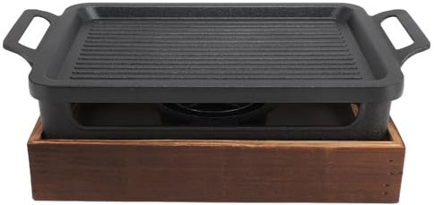 Barbecue de Table Portable Haofy avec Base en Bois, pour la Cuisine Intérieure, le Pique-nique en Plein Air, le Camping