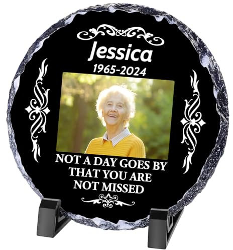 WACAR Plaque commémorative personnalisée, cadre en ardoise avec texte photo, cadeaux commémoratifs personnalisés pour la perte d'un être cher, décorations de cimetière pour tombe