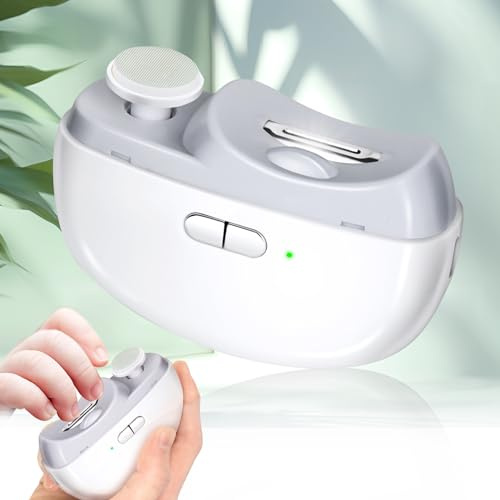 Electric Nail Clipper with LED Light & 2 Speeds, 3 in 1 Design, Electric Nail Trimmer with Nail Clip Storage,Rechargeable Automatic Nail Clipper for Babies (white2)