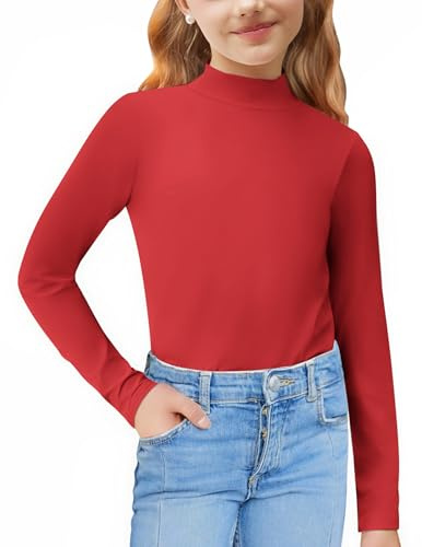 Arshiner Chemise à Col Roulé Chemise à Manches Longues pour Enfants Hauts pour Filles Maillot De Corps Mince à La Mode Slim Fit Tops Pull à Col Roulé Décontracté 3-12 Ans