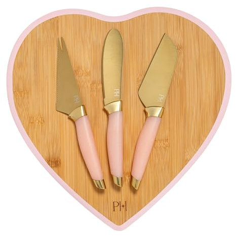 Paris Hilton – 4-teiliges Brett- und Käsemesser-Set aus Edelstahl und Bambus – Inkl. Wendbarem Schneidebrett, Silber