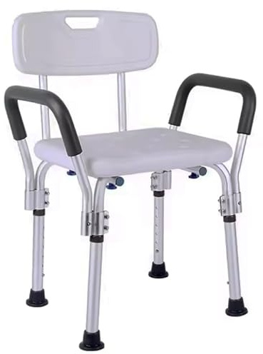 Orthologics™ Shower Chair Seat with Arms Anti Slip Design- Bathtub Chair Non-Slip with Arms Perching Bath Stool 6 Level Adjustable Height for Handicap, Elderly Disabled, Pregnant, Seniors M7
