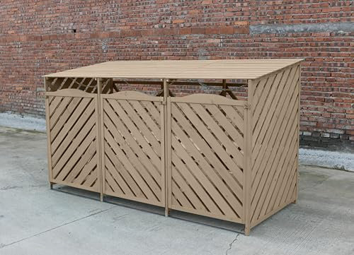 Jack Stonehouse Triple Wooden Bin Store | Large Outdoor Garden Wheelie Bin Storage for 3 Bins | Lift Lid | 218cm x 122cm (Natural)