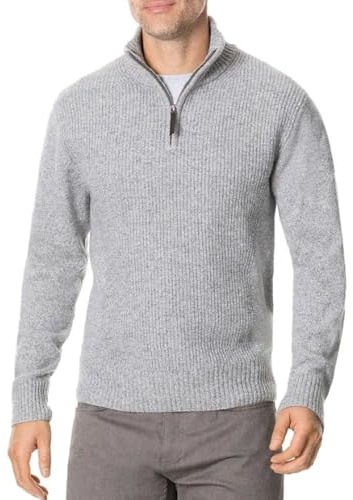 Windy Weave Pull en coton avec col Troyer - Pour homme - Avec fermeture éclair - Troyer en laine - Pull en tricot pour homme, gris, XL