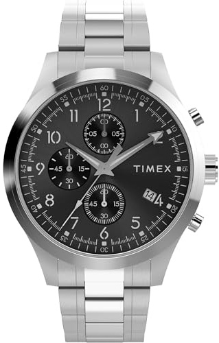 Timex Men's Dress Chronograph 43mm Watch - Silver-Tone Bracelet Black Dial Silver-Tone Case