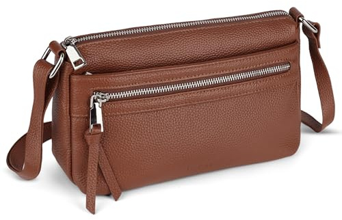 befen Echtleder Handtasche Damen Mittelgroß, Crossbody Bag Leder RFID-Blockierung Handytasche zum Umhängen, Moderne Kleine Umhängetasche Damen mit Verstellbar Schultergurt, Braun