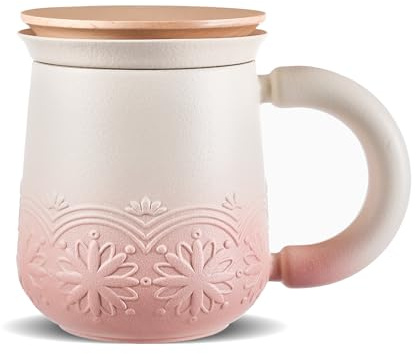 ZENS Teetasse mit Deckel und Sieb, 360ml Losen Teebecher, Blassrosa