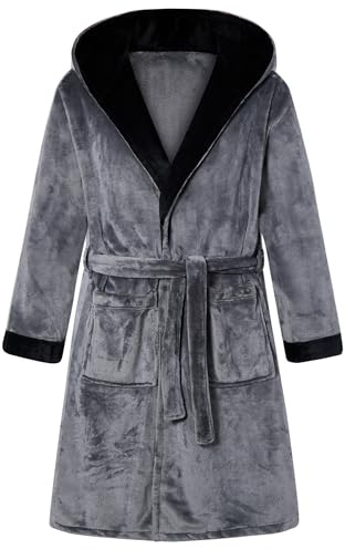 ALISISTER Peignoir à Capuche en Polaire - Robe de Chambre et Sauna pour Femmes et Hommes, Gris, Taille L