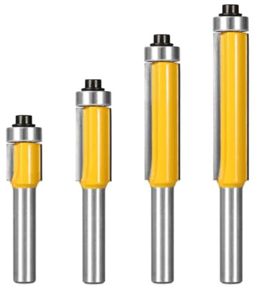 FUGLUS 4 Pcs 8mm Tige Fraise a Copier, Fraise Defonceuse avec Roulement Supérieur, Fraisage de Menuiserie, Per Menuiserie Bricolage de Coupe Garniture Affleurante,Fraises à rainurer pour défonceuse