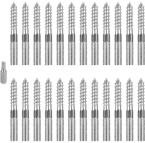 YFLeomry 24 Stück Stockschrauben M8, M8x60mm Torx Stockschraube, Doppelgewindeschrauben, Schraubstifte Gewindestifte, Holzschrauben Zubehör, Stahl Verzinkt, für die Möbelmontage