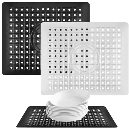 2 Pezzi Tappetino Lavello Cucina Quadrato, 26 x 31cm Tappetino per Lavello in Gomma, Proteggi Lavandino Cucina a Drenaggio Rapido per Lavandino da Cucina, Soggiorno, Tavolo da Pranzo (Nero + Bianco)