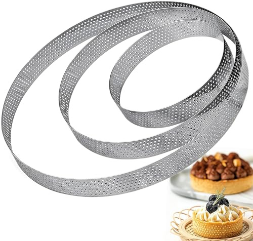 WizeFolk Anello per torta microforato, 3 pezzi, anello per torta perforato, stampo rotondo in acciaio inox 10, 15, 20 cm, altezza 2 cm, per torte, mousse, muffin, pizza e pasticcini