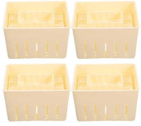 Uonlytech Prensa para Hacer Queso y Tofu 4 Piezas, Molde Compacto de 140x105x95 Mm, Herramienta Manual de Cocina para Prensar Queso Fresco y Tofu Casero, Suministros para Elaboración