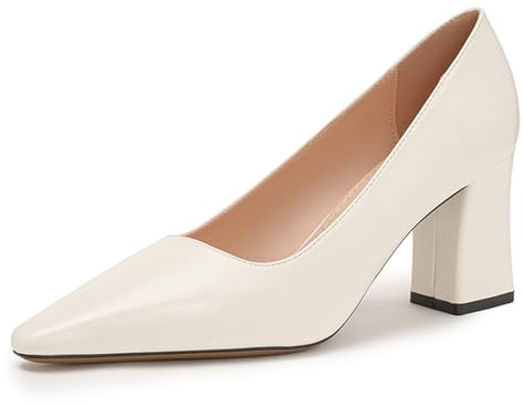 Gueploer Tacchi Alti per Donne, Décolleté con Tacco A Blocco da 7,5 Cm per Feste, Ufficio, Banchetti, Vita Quotidiana,Beige,36 EU