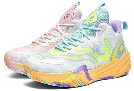 Solastride Basketskor for män Unisex högtopp Sport Andas, vadderade Lämpliga for utomhusträning inomhus(Greenpink,36 EU)