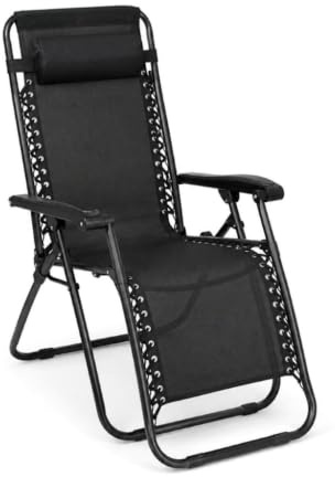 Casa D'Or Zero Gravity Folding Sun Lounger Chair, Adjustable Reclining Garden Chair with Locking System, Padded Headrest, Portable Outdoor Relaxer for Patio, Garden, Camping & Beach, Max Load 120kg
