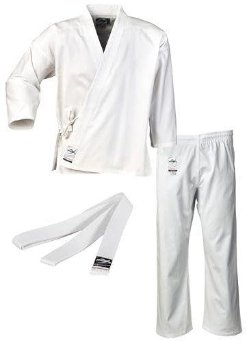Ju-Sports Karate Anzug to start Weiß 160 I Klassischer Karateanzug für Kinder & Erwachsene I Karate Kimono inkl. weißem Gürtel I Hose mit Kickzwickel I 100% Baumwolle