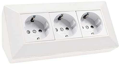 ChiliTec Grenuttag bas 3-vägs 250 V 3 ytmonterad uttag för kök kontor verkstad matt vit