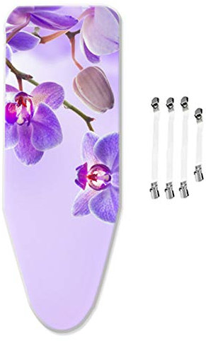 ZJBKX Bügelbrettbezug Mit Dicker Polsterung, Universal-Bügelbrettbezug, 100% Baumwolle, Schnellbügeln, Mit 4 Clips, Lila Blume 125x45