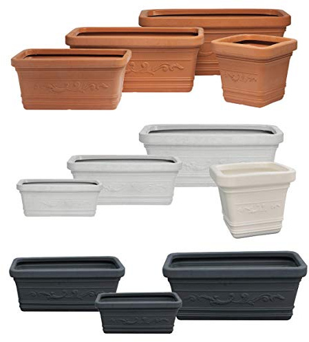 eacommerce Vaso Rettangolare Resina Festonato Maxi Doppio Bordo per Giardino Patio Balcone Terrazzo da Interno/Esterno Protezione UV Antiurto (100x45x41H, Terracotta)