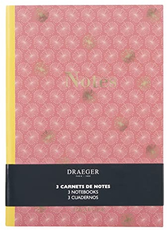 Draeger Paris - set med 3 linjerade A5-anteckningsböcker - rosa, grön