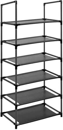 Easyhouse Estanteria Zapatos de 6 Niveles, Estante para Zapatos, Zapatero Abierto Estrecho, Zapatero Organizador Metalico, Estantes de Tela no Tejida para el Pasillo, Dormitorio, Sala de Estar