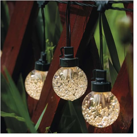 EMOS LED-Lichterkette warmweiß für Innen und Außen, 7,6 lange Partylichterkette mit verzierten 20 LED-Akrylat-Lampen in Kugelform, 5m Anschlusskabel mit Netzteil, IP44 für Partys, Weihnachten, Deko