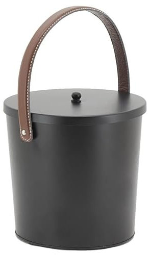 Cubo de ceniza de metal negro y cuero